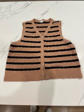 Wiholl Women’s Knit Button Down Sweater Vest Size XL Black and Brown Striped